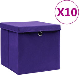 vidaXL - Opbergboxen - met - deksel - 10 - st - 28x28x28 - cm - paars