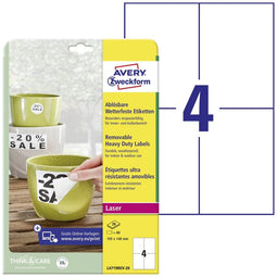 Avery-Zweckform L4719REV-20 Folie-etiketten 105 x 148 mm Polyester folie Wit 80 stuk(s) Weer verwijderbaar Laser (kleur