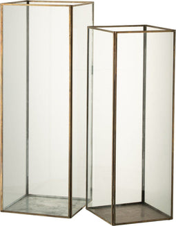J-Line kaarshouder Rechthoek - glas/metaal - brons - 2 stuks