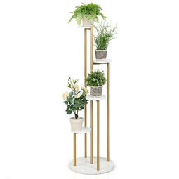 Coast Metalen Plantenrek - Modern - Imitatie Marmer - 40x40x122,5cm - Wit en Goud