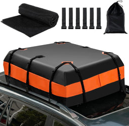 COSTWAY Dakkoffer - 600 l - Waterdicht met 10 riemen en 6 haken - Zwart + oranje