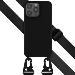 Selencia Hoesje Geschikt voor iPhone 14 Pro Max Hoesje Met Koord - Selencia Siliconen hoesje met afneembaar koord - Zwart
