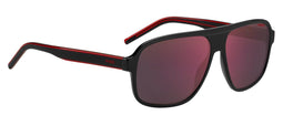 Hugo By Boss Hg 1296/S - Heren Zonnebril - Rechthoekig Acetaat Met spiegelglazen - Zwart/Rood