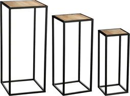 Mica Decorations Bijzettafel Quinty - 32x32x70 cm - Ijzer - Zwart - Set van 3