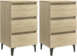 vidaXL - Nachtkastjes - 2 - st - met - metalen - poten - 40x35x69 - cm - sonoma - eiken