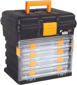 Perel Multifunctionele opbergkoffer - 5-delig - Draagbaar met 4 uitneembare sorteerdozen - Zwart Geel