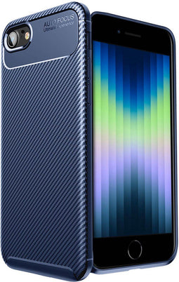 iMoshion Hoesje Geschikt voor iPhone SE (2022) / SE (2020) / 8 / 7 Hoesje Siliconen - iMoshion Carbon Softcase Backcover - Blauw