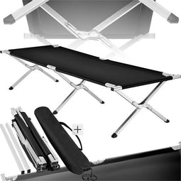 tectake® XL Veldbed - Campingbed Aluminium - Lichtgewicht tot 150 kg - zwart