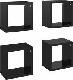 vidaXL - Wandschappen - kubus - 4 - st - 22x15x22 - cm - hoogglans - zwart