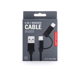 Kikkerland - Telefoonoplader 2-in-1 - USB-C en Lightning - Zwart