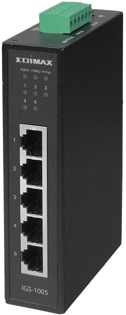 Edimax IGS-1005 - Industrial Ethernet Switch - 5x Gigabit PoE+ - Zwart