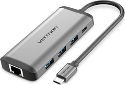 Vention CNDHB - USB C Hub - HDMI USB 3.0 Ethernet TF SD PD Oplaad 4K Ultra-HD ondersteuning
