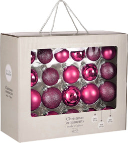 House of Seasons - Kerstballen Set - 42 Stuks - Ø7 cm - Glas - Fuchsia (42 stuks)