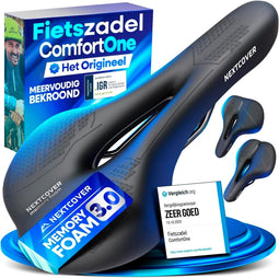 Nextcover Fietszadel 3.0 - Ergonomisch Memory Foam - Zwart - 26 x 18 x 10 cm