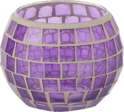 J-Line windlicht Mozaiek Rond - glas - paars - small - 2 stuks