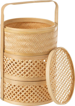 J-Line opbergmandje 3 vakken - bamboe - naturel