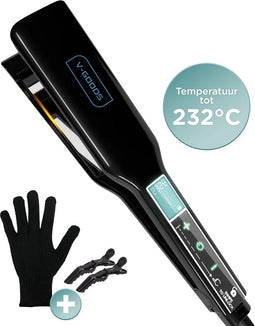 V-Goods 2 in 1 Professionele Stijltang - Bruikbaar als Krultang - Inclusief Hitte Beschermende Handschoenen en 2 Haarclips