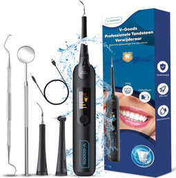 V-Goods Professionele Tandsteen Verwijderaar - 5 Standen - Inclusief Tandarts Set - Met 3 Opzetstukken - Tandplak
