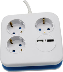 V-TAC VT-1153-2 3 Wegs verlengstekkerdozen - USB - IP20 - Wit - 1,4 m draad - Vierkant - Stopcontact - Power Strip