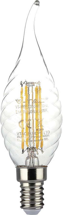 V-TAC VT-1995-N LED Lampen - Kaars E14 - IP20 - Helder - 4 Watt - 400 Lumen - 3000K - 2 Jaar - Modelnr: - VT-1995-N