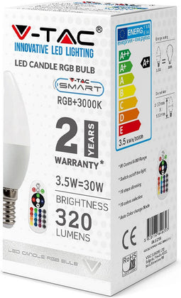 V-TAC VT-2214 LED Lampen - Kaars E14 RF RGB - IP20 - Wit - 3,5 Watt - 320 Lumen - RGB+6400K