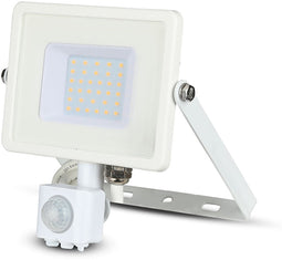 V-TAC VT-30-S-W Draaibare LED Schijnwerpers met PIR Sensor - Samsung - IP65 - Wit - 30W - 2400 Lumen - 6400K - 5 Jaar