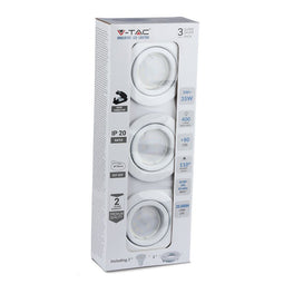 V-TAC VT-3333 GU10 White LED Spotlights - 3PC Pack - Fitting - IP20 - 5W - 400 Lumens - 3000K
