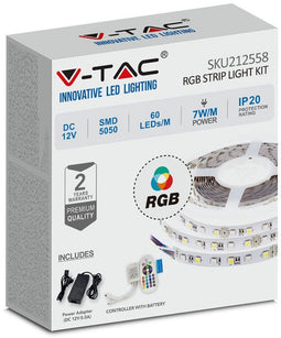 V-TAC VT-5050 60 IP20-RGB Set-N LED Striplampen - Striplight Kits EU Plug - IP20 - RGB - Prijs/1m (5m rol)