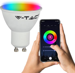 V-TAC VT-5164 Slimme Lamp - Wifi LED Verlichting - GU10 - Smart Lichtbron - Dimbaar - RGB en Warm Wit - 4.5W