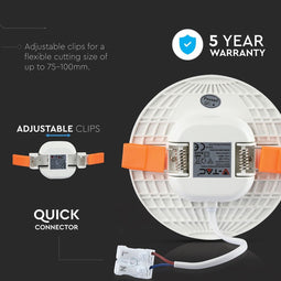 V-TAC VT-610RD Ronde Verstelbare LED Minipanelen - Samsung - IP20 - Wit - 12W - 750 Lumen - 3000K - 5 Jaar