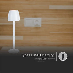 V-TAC VT-7576-W Tafellampen - Oplaadbare Tafellampen - IP20 - Wit - 3 Watt - 310 Lumen - 3000K