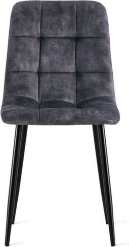 Refurna Yerevan - Eetkamerstoel Velvet - Ruitpatroon - Antraciet (set van 2)