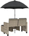 vidaXL - Tuinbank - 2-zits - parasol - en - voetenbanken - poly - rattan - lichtgrijs