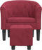 Kuipstoel met voetenbank fluweel wijnrood
