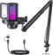 DGM20S Zwarte USB Condensator Gaming Microfoon met Mute, Gain en RGB Verlichting