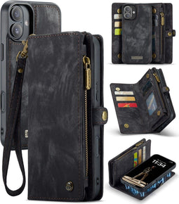 Caseme Geschikt voor iPhone 16 hoesje - Vintage 2 in 1 portemonnee - Zwart