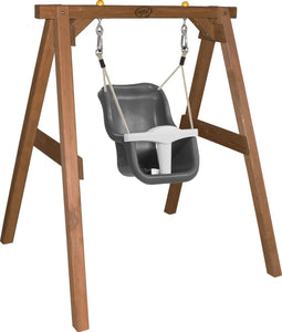 AXI Baby Schommel in Bruin met Zitje in Grijs/Wit - FSC hout - Babyschommel voor kindjes van 9-36 maanden - Met 4 grondankers