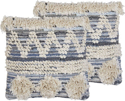 EYTELIA - Sierkussen set van 2 - Blauw - 45 x 45 cm - Katoen