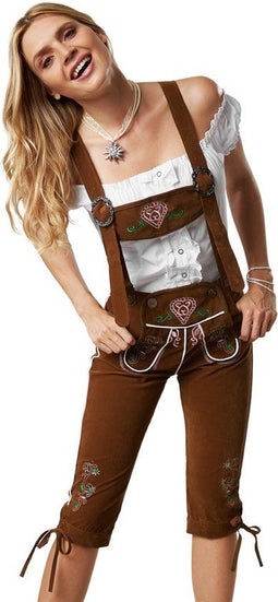 dressforfun Lederhose Walchensee - Verkleedkleding - Kniehoogte kleurrijke stiksels - Bruin
