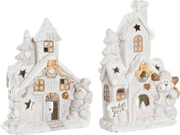 Kerstversiering DKD Home Decor Huis Besneeuwd Magnesium (38 x 21 x 45 cm) (2 Stuks)