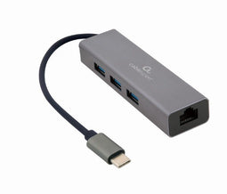 Gembird A-CMU3-LAN-01 - USB Hub met 3x USB 3.2 Gen 1 en 1x Gigabit Ethernet - Grijs