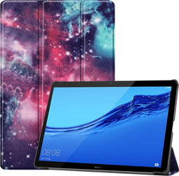 iMoshion Tablet Hoes Geschikt voor Huawei MediaPad T5 10.1 inch - iMoshion Design Trifold Bookcase - Meerkleurig / Paars /Space