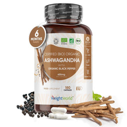 WeightWorld Ashwagandha - Capsules 1200mg met Zwarte Peper - Biologisch (180 stuks)