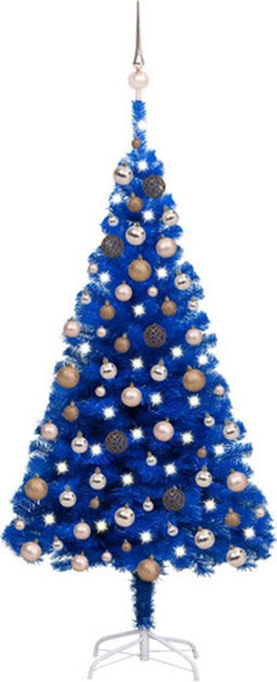 vidaXL - Kunstkerstboom - met - verlichting - en - kerstballen - 150 - cm - PVC - blauw