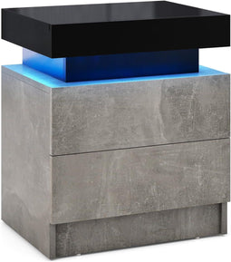 Coast Nachtkastje Zwart met Marmerstructuur – LED Verlichting 20 Kleuren – 2 Lades – 45x35x52 cm
