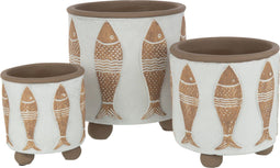 J-Line bloempot Vis - cement - wit/beige - 3 stuks