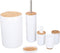 alpina Badkamerset - Toiletset - 6-Delig - Zeepdispenser - Tandenborstelhouder - Toiletborstel - Prullenbak - Zeepbakje - Beker - Bamboe - Wit