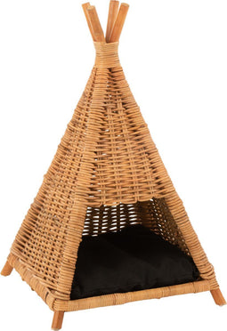J-Line Rotan hondentent + kussen - jute - naturel/zwart - woonaccessoires