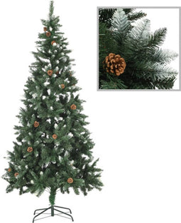 vidaXL - Kunstkerstboom - met - dennenappels - en - wit - glitter - 210 - cm
