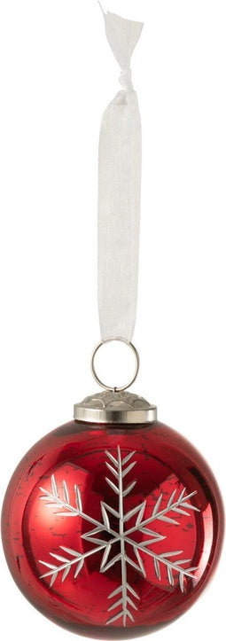 J-Line kerstbal - glas - rood - small - 6 stuks